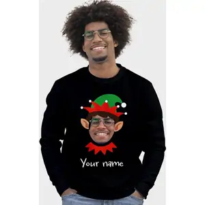 Custom Gifts Photo Upload Sweatshirt Elf With Text