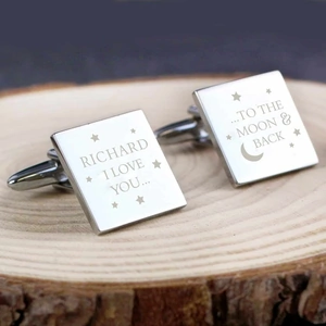 For You Personalised Gifts To the Moon and Back Square Cufflinks