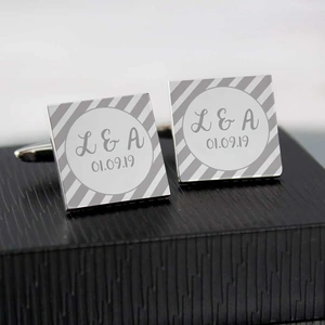 For You Personalised Gifts Stripes Square Cufflinks