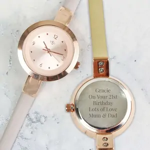 For You Personalised Gifts Personalised Rose Gold with Faux Leather Strap Ladies Watch