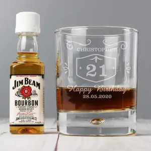 For You Personalised Gifts Personalised Whiskey Style Glass & Bourbon Whisky Miniature Set