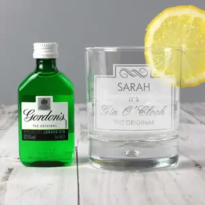 For You Personalised Gifts Personalised Gin OClock Glass & Gin Miniature Set