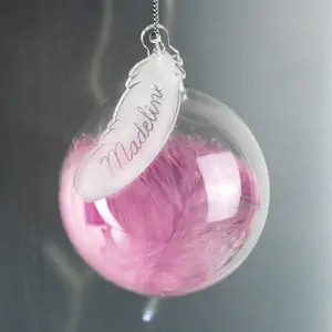 For You Personalised Gifts Personalised Pink Feather Glass Bauble