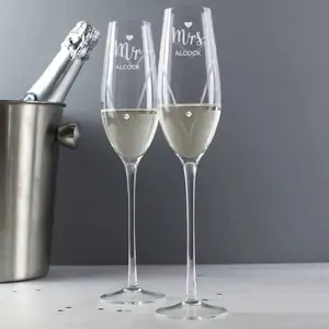 For You Personalised Gifts Personalised Hand Cut Mr & Mrs Pair of Flutes with Swarovski Elements in Gift Box