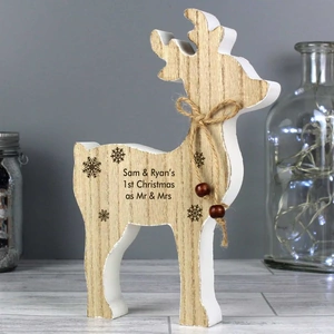 For You Personalised Gifts Rustic Wooden Reindeer Decoration