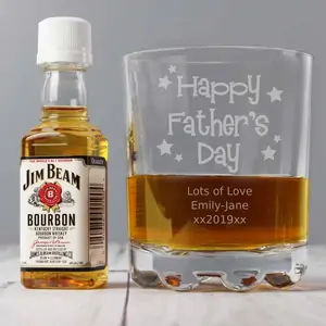 For You Personalised Gifts Personalised Happy Father's Day Glass & Bourbon Whiskey Miniature Set