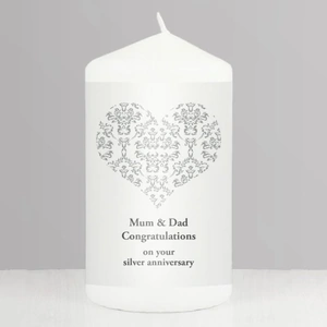 For You Personalised Gifts Silver Damask Heart Candle