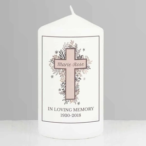 For You Personalised Gifts Floral Cross Pillar Candle