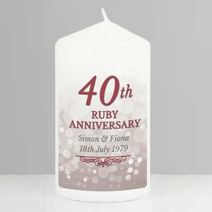 For You Personalised Gifts 40th Ruby Anniversary Pillar Candle