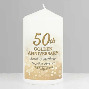 For You Personalised Gifts 50th Golden Anniversary Pillar Candle