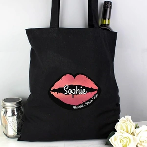 For You Personalised Gifts Rose Gold Lips Hen Party Black Cotton Bag