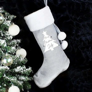 For You Personalised Gifts Christmas Tree Luxury Silver Grey Stocking