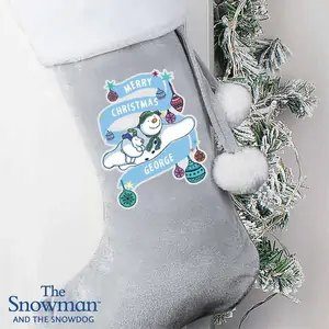 For You Personalised Gifts Personalised The Snowman and the Snowdog Luxury Silver Grey Stocking