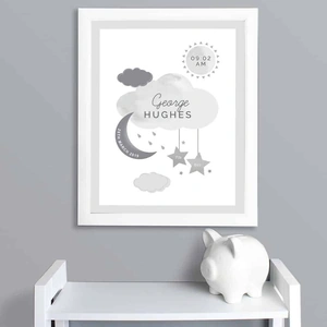 For You Personalised Gifts New Baby Moon & Stars White Framed Print
