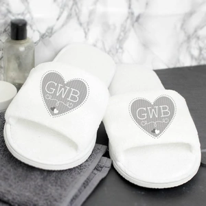 For You Personalised Gifts Grey Heart Initials Velour Slippers