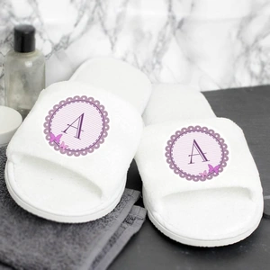 For You Personalised Gifts Butterfly Initial Velour Slippers