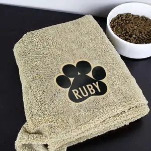 For You Personalised Gifts Personalised Paw Print Brown Microfiber Pet Towel