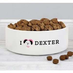 For You Personalised Gifts I Love my Dog - Cute Design' 14cm Medium Ceramic White Pet Bowl