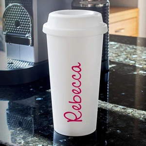 For You Personalised Gifts Personalised Pink Name Island Insulated Eco Travel Cup