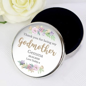 For You Personalised Gifts Godmother 'Floral Watercolour' Round Trinket Box