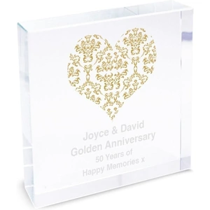 For You Personalised Gifts Gold Damask Heart Large Crystal Token