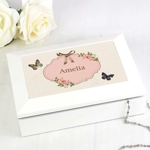 For You Personalised Gifts Delicate Butterfly White Jewellery Box