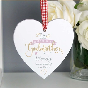 For You Personalised Gifts I Am Glad... Godmother Wooden Heart Decoration