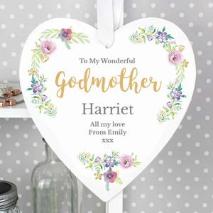 For You Personalised Gifts Any Role 'Floral Watercolour' 22cm Large Wooden Heart Decoration