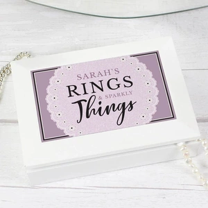 For You Personalised Gifts Lilac Lace 'Rings & Sparkly Things' Jewellery Box