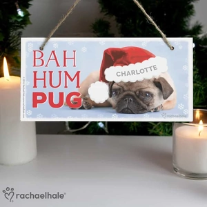 For You Personalised Gifts Rachael Hale Christmas Bah Hum Pug Wooden Sign
