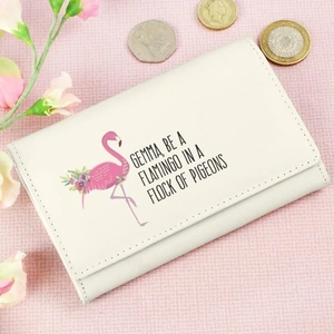 For You Personalised Gifts Flamingo Cream Leather Purse