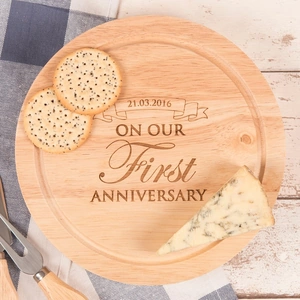 Getting Personal Personalised Wooden Cheeseboard Set - On Our First Anniversary