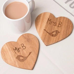 Getting Personal Personalised Set Of 2 Wooden Heart Coasters - Love Birds