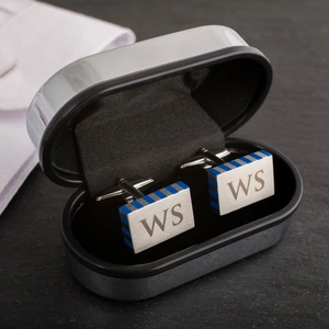 Getting Personal Personalised Rectangular Cufflinks with Blue Stripe