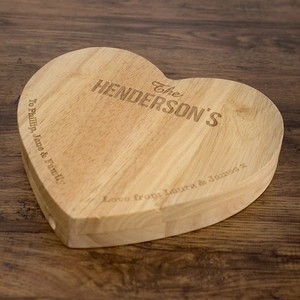 Getting Personal Personalised Heart Shaped Wooden Cheeseboard Set - The Family