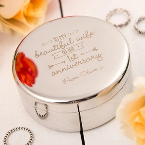 Getting Personal Engraved Circular Trinket Box - To My Beautiful Wife, 1st Anniversary