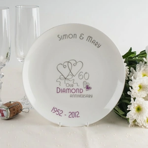 Getting Personal Personalised Bone China Plate - Diamond Anniversary Ribbon