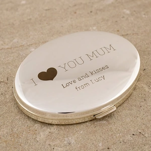 Getting Personal Engraved Silver Oval Compact Mirror - I Love You Mum