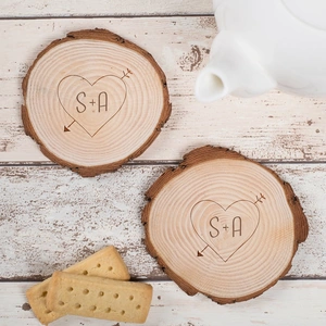Getting Personal His and Hers Wooden Tree Carving Coasters - Couple's Heart Arrow