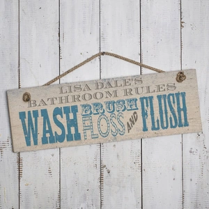 Getting Personal Personalised 'Bathroom Rules' Wooden Hanging Sign