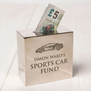 Getting Personal Personalised Silver Square Money Box - Sports Car Fund