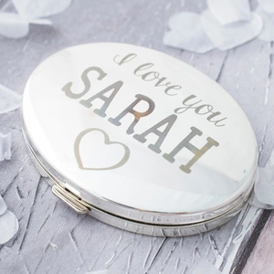 Getting Personal Personalised Silver Oval Compact Mirror - I Love You