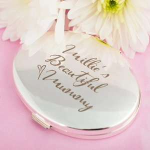 Getting Personal Engraved Silver Oval Compact Mirror - Beautiful Mummy