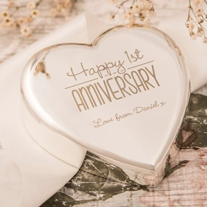Getting Personal Engraved Heart-Shaped Paperweight - Happy 1st Anniversary