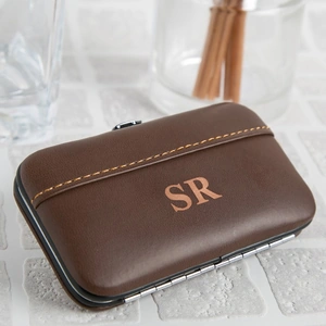 Getting Personal Personalised Brown Leather Manicure Set - Initials