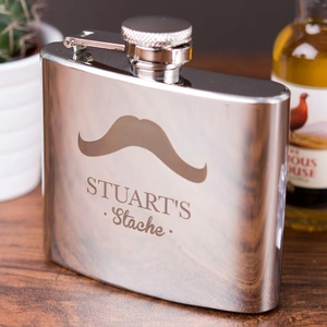 Getting Personal Engraved Stainless Steel Hip Flask - Stache