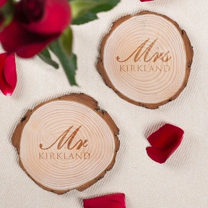 Getting Personal His And Hers Wooden Tree Carving Coasters - Mr and Mrs