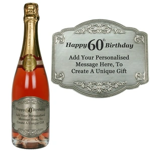 Giftsonline4u Personalised 60th Birthday Pewter Champagne Label Present