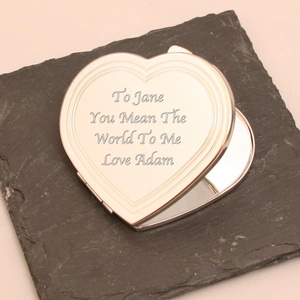 Giftsonline4u Engraved Silver Plated Heart Compact Mirror
