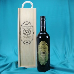 Giftsonline4u Personalised Wine Gift Set With Gold Label And Wooden Box